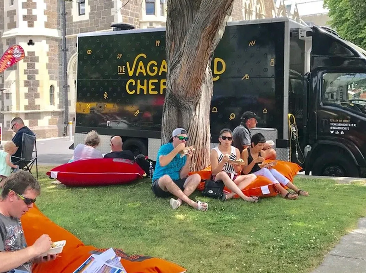 The Vagabond Chefs food truck serving guests in a Christchurch park